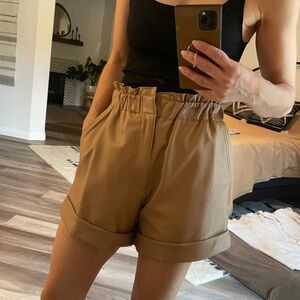Faux leather cuffed shorts